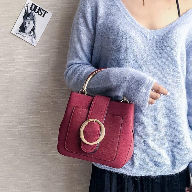 Leisure Fashion PU Leather Slant Shoulder Bag Handbag (Red)