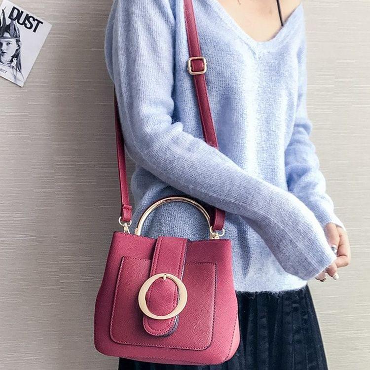 Leisure Fashion PU Leather Slant Shoulder Bag Handbag (Red)
