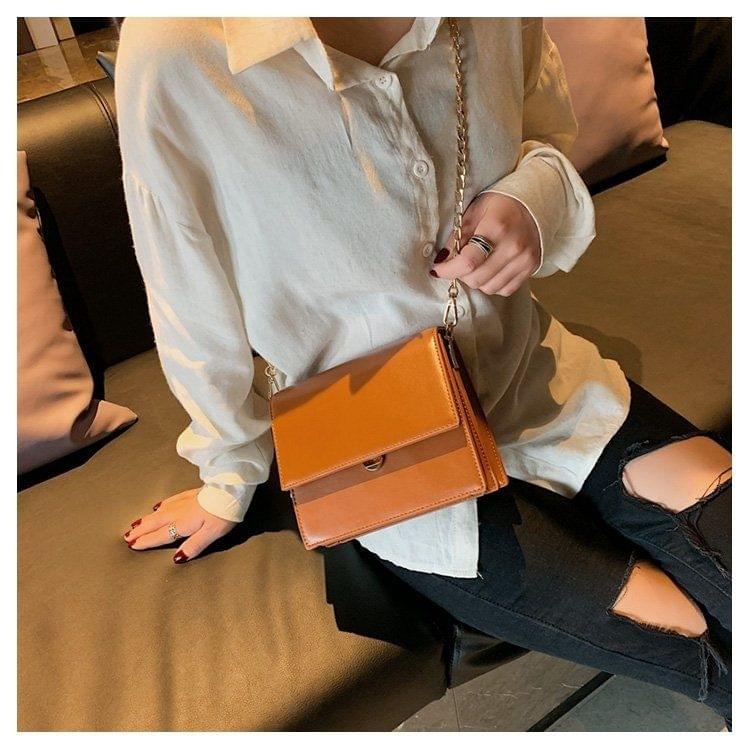 PU Leather Chain-strap Single Shoulder Bag Ladies Handbag Messenger Bag (Brown)