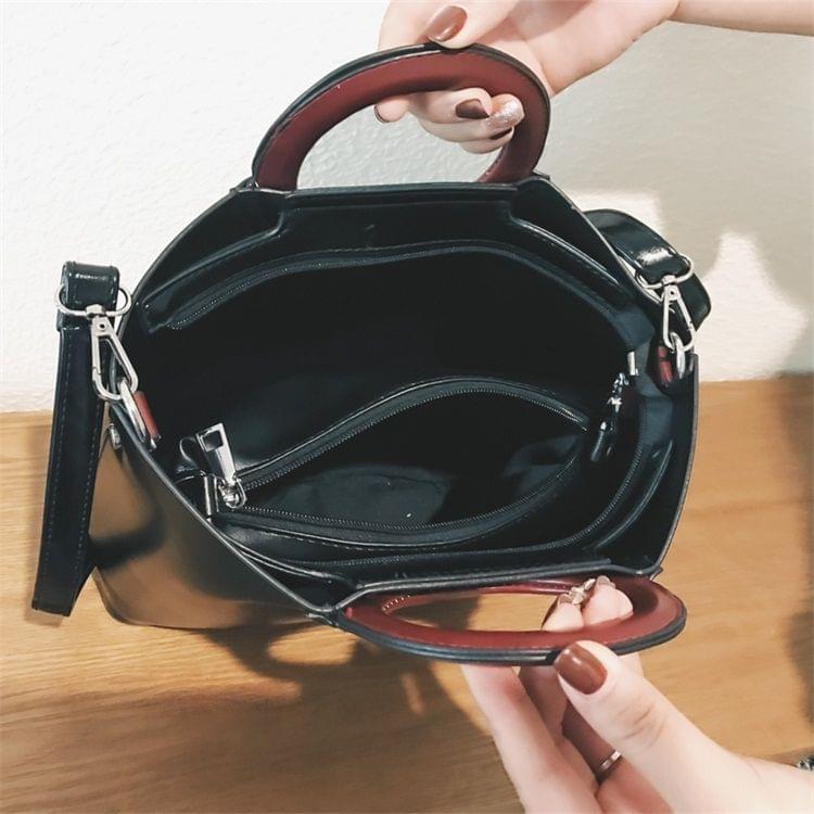 Leisure Fashion PU Leather Slant Shoulder Bag Handbag (Black)