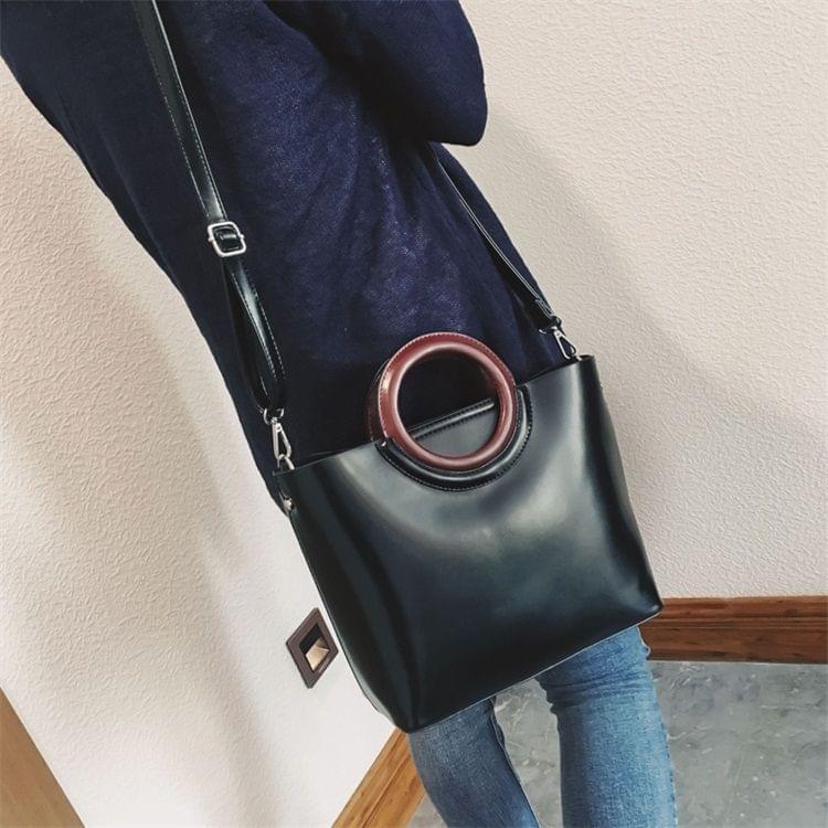 Leisure Fashion PU Leather Slant Shoulder Bag Handbag (Black)