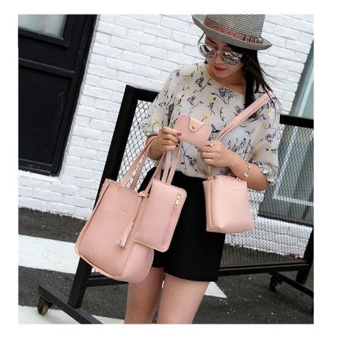 4 in 1 Casual PU Shoulder Bag Ladies Handbag Messenger Bag with Tassel