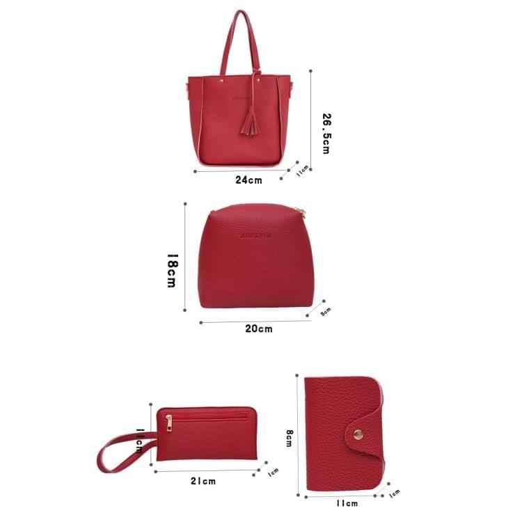 4 in 1 Casual PU Shoulder Bag Ladies Handbag Messenger Bag with Tassel