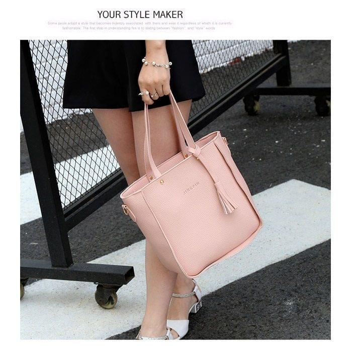 4 in 1 Casual PU Shoulder Bag Ladies Handbag Messenger Bag with Tassel