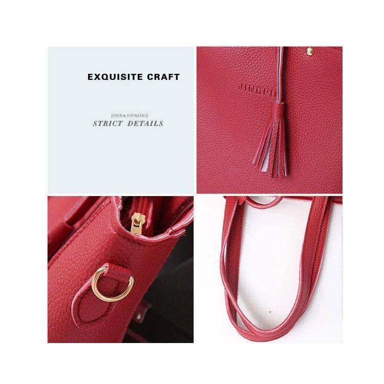 4 in 1 Casual PU Shoulder Bag Ladies Handbag Messenger Bag with Tassel