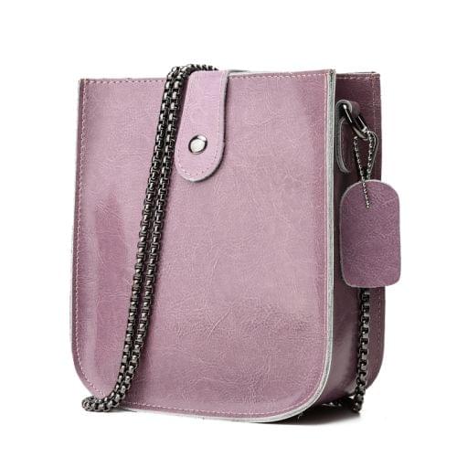 Leisure Fashion Oil Wax Cowhide Leather Shoulder Bag Messenger Bag (Purple)