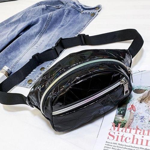 Diamond Plaid Texture Laser Color PU Leather Single Shoulder Bag Ladies Handbag Messenger Bag (Black)