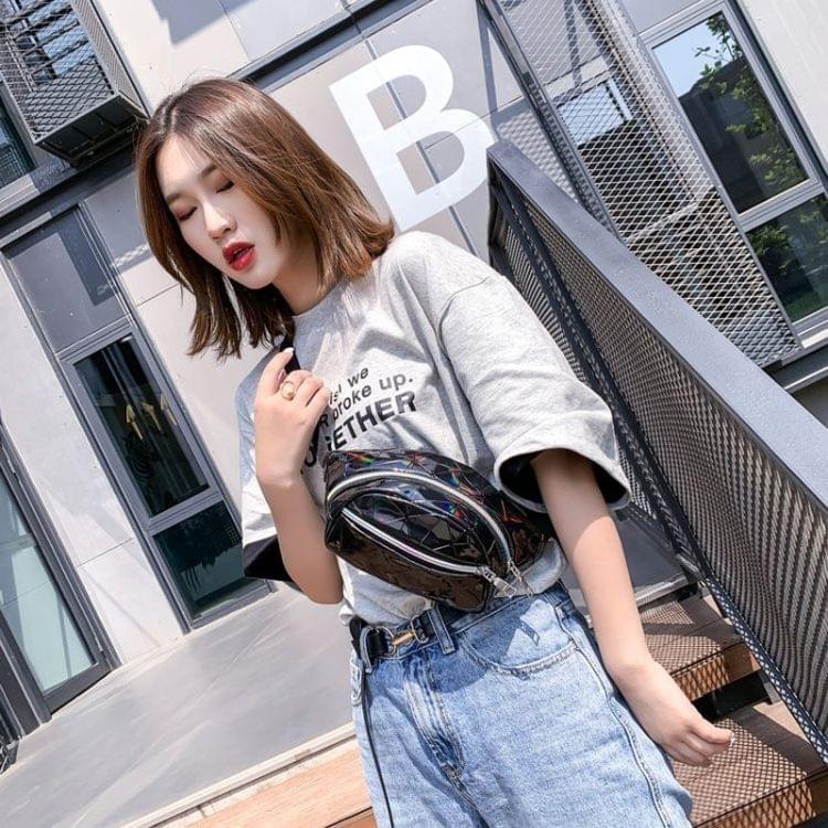 Diamond Plaid Texture Laser Color PU Leather Single Shoulder Bag Ladies Handbag Messenger Bag (Black)