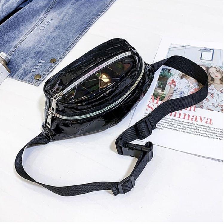 Diamond Plaid Texture Laser Color PU Leather Single Shoulder Bag Ladies Handbag Messenger Bag (Black)