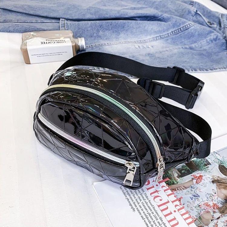 Diamond Plaid Texture Laser Color PU Leather Single Shoulder Bag Ladies Handbag Messenger Bag (Black)