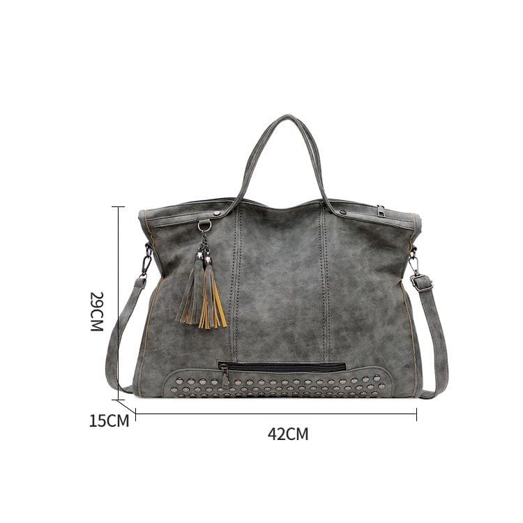 Big Capacity Rivet PU Leather Shoulder Bag Ladies Handbag Messenger Bag with Tassel