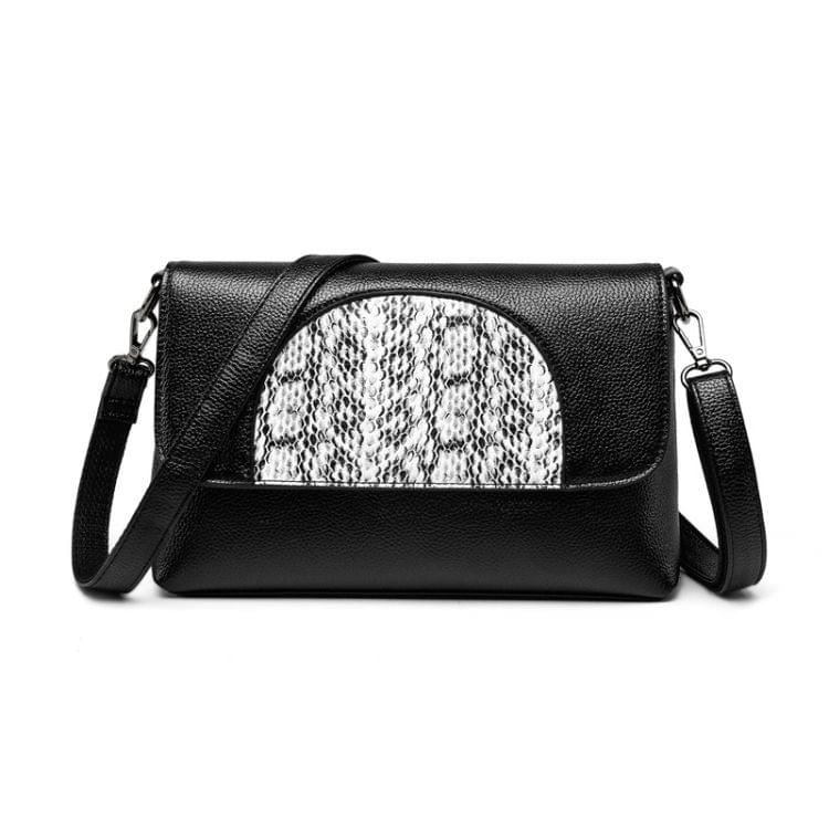 Snakeskin Grain PU Leather Casual Shoulder Bag Messenger Bag Ladies Handbag (Black)
