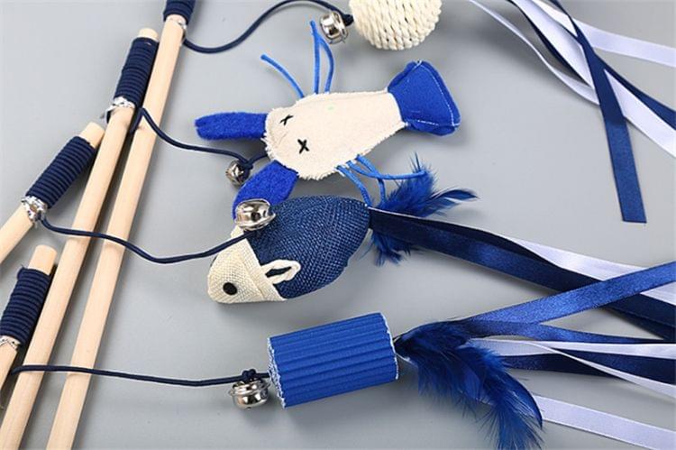 2 PCS CT264 Pet Cat Toy Feather Dog Toy Cat Tease Wooden Stick Toy(Shrimp)