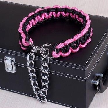 Large Dog German Shepherd Walk the Dog P Chain Necklet Collar for Medium and Large Dogs, Color:Black Pink(L)