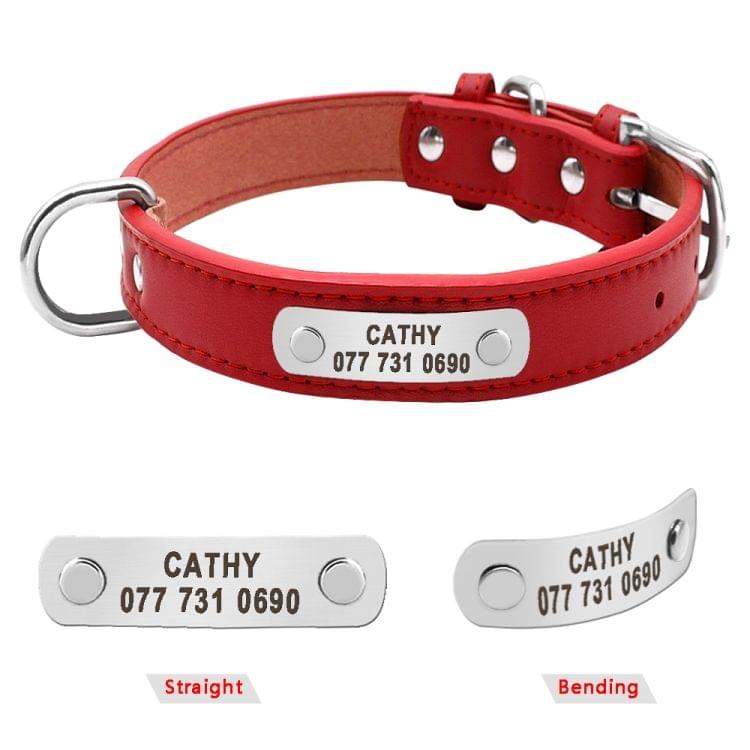 PU Leather Dog Collar Durable Padded Personalized Pet ID Collars for Small Medium Large Dogs Cat, Size:S(Black)