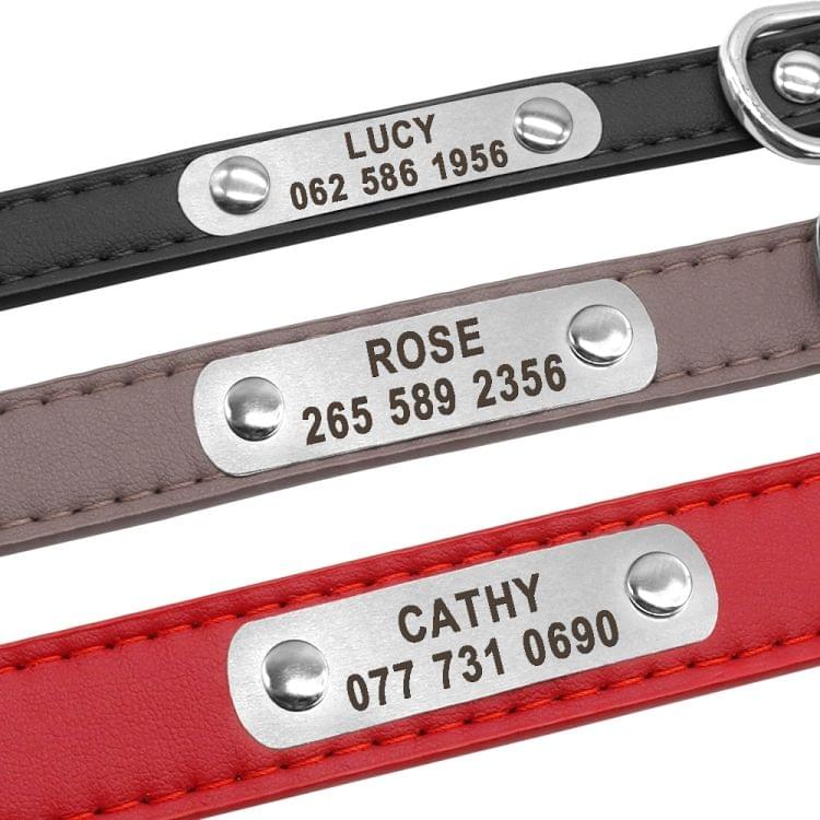 PU Leather Dog Collar Durable Padded Personalized Pet ID Collars for Small Medium Large Dogs Cat, Size:S(Black)