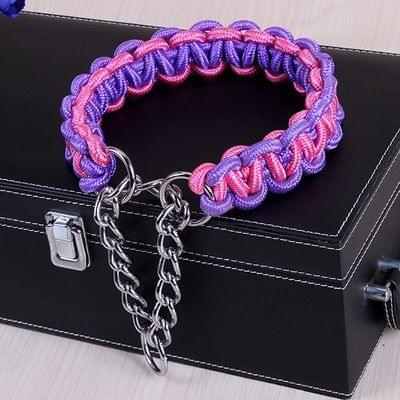 Large Dog German Shepherd Walk the Dog P Chain Necklet Collar for Medium and Large Dogs, Color:Pink Purple(M)