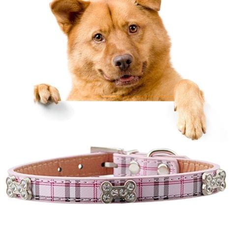 PU Leather with Bone Designs Pet Dog Collar Pet Products, Size: M, 2 * 42cm(Pink)