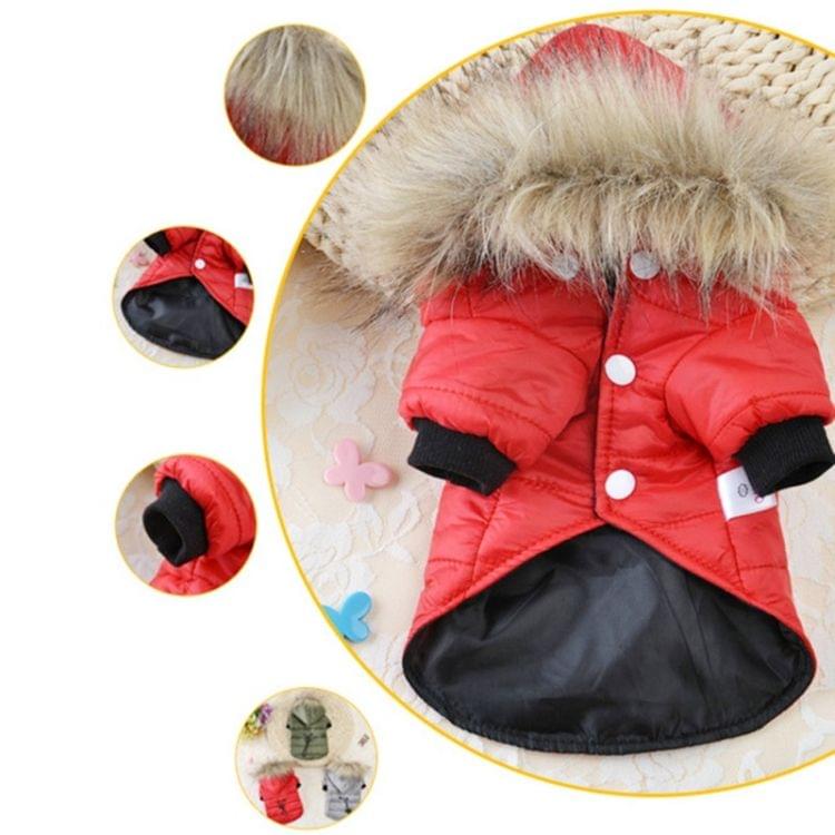 Pet Dog Coat Winter Warm Small Dog Clothes For Chihuahua Soft Fur Hood Puppy Jacket Clothing for Chihuahua Small Large Dogs, Size:M(Red)