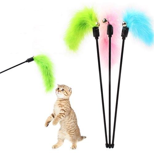 Pet Interactive Toy Colorful Feathers Tease Cat Stick Interactive Cat Toy Feather Toys Pet Supplies(Random Color Delivery)