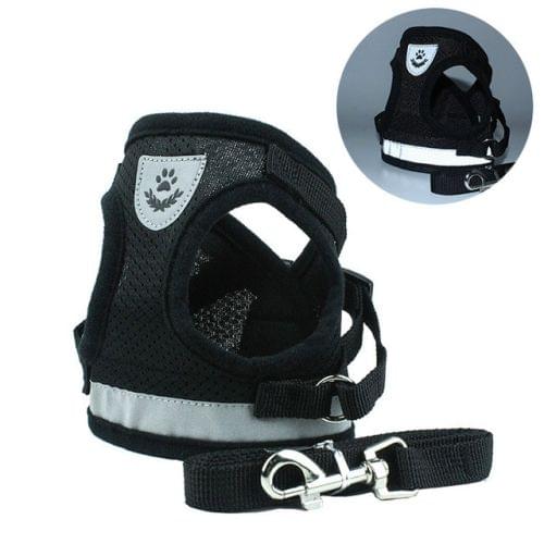 Adjustable Polyester Mesh Reflective Vest Lead Leash for Pet Dog, Size:XL(Black)