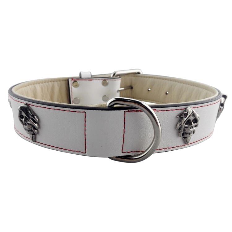 Leather Red Silk Suture with Alloy Skull Designs Pet Dog Collar Pet Products Big Dog Collar, Size: XXL, 3.5 * 70cm(White)