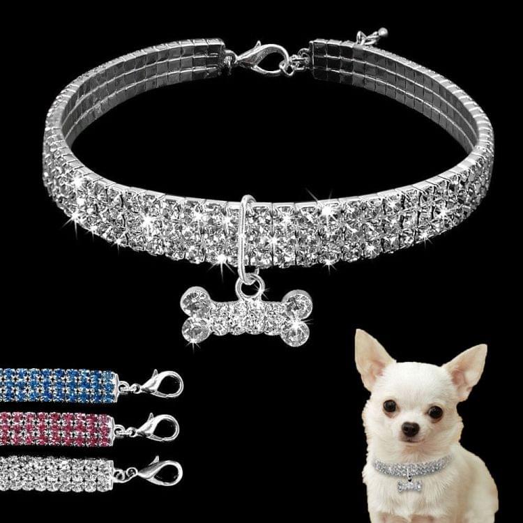2 PCS Bling Rhinestone Dog Collar Crystal Puppy Chihuahua Pet Dog Collars Leash For Small Dogs Mascotas Accessories M(Blue)