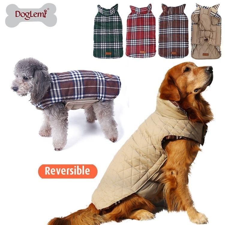 Winter Waterproof Reversible Dog Jacket Warm Plaid Dog Coats Clothes, Size:XL(Red)