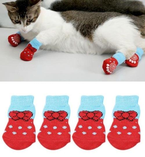2 Pairs Pet Dog Puppy Cat Shoes Slippers Non-Slip Socks Pet Cute Indoor for Small Dogs Cats Snow Boots Socks, Size:L(Red)