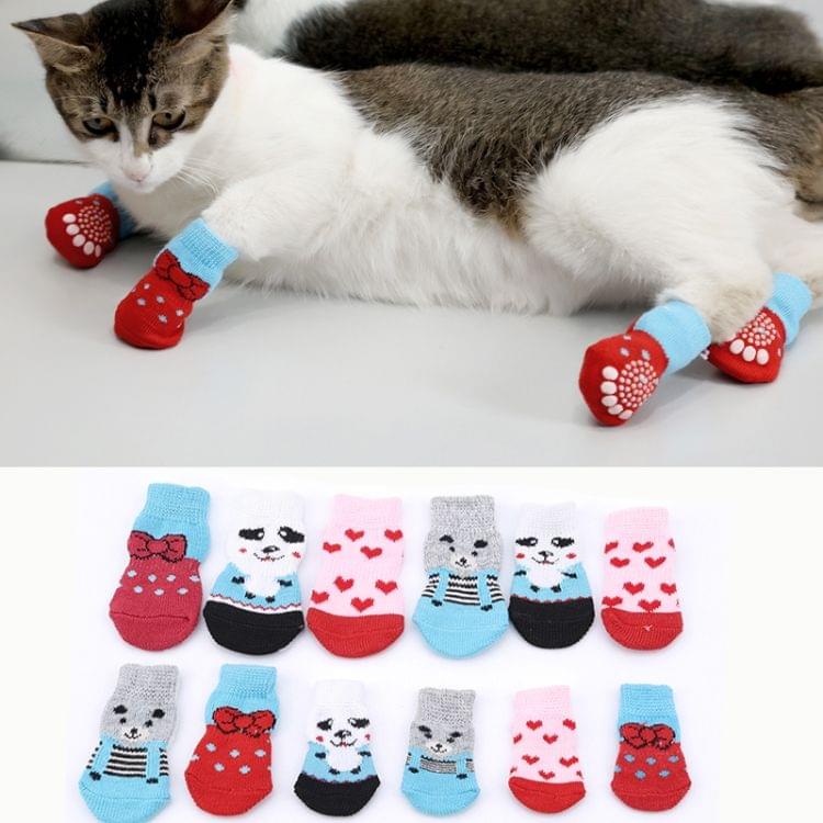 2 Pairs Pet Dog Puppy Cat Shoes Slippers Non-Slip Socks Pet Cute Indoor for Small Dogs Cats Snow Boots Socks, Size:L(Red)