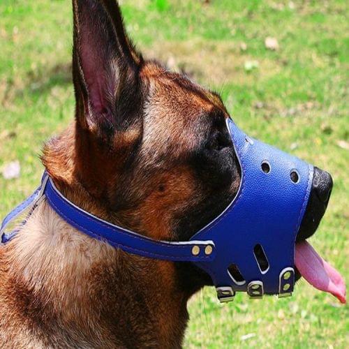 Pet Supplies Dog Mouth Cover PU Anti-bite Anti-calling Large Dog Mask, Size:L(Blue)