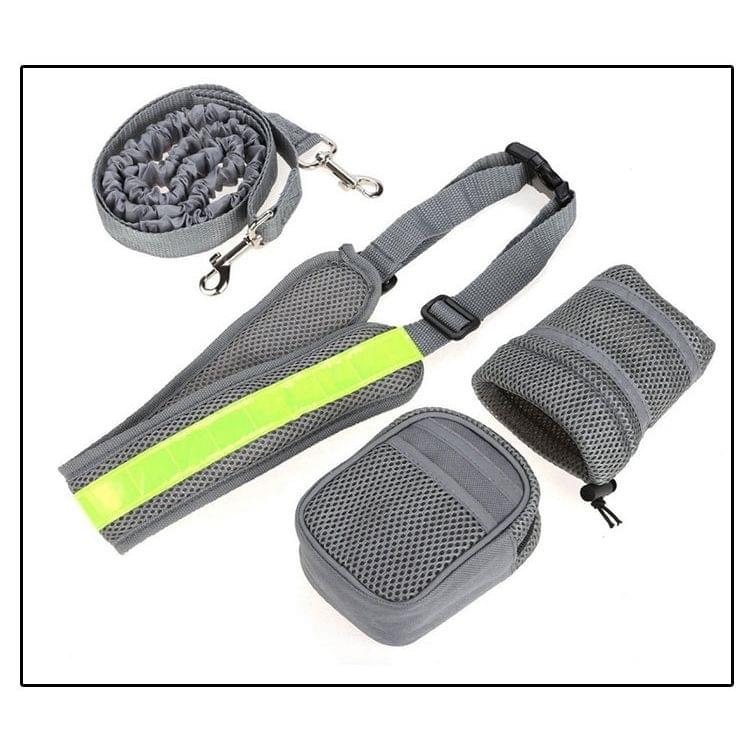 Retractable Pet 4 Pieces Set Dog Running Traction Waist Bag Dog Lead Non-Slip Pet Traction Rope, Rope length: 144cm, Waist: 78-100cm(Grey)