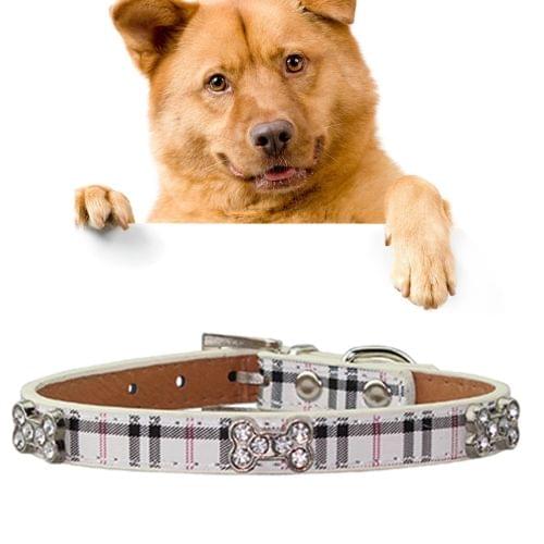 PU Leather with Bone Designs Pet Dog Collar Pet Products, Size: S, 1.5 * 37cm(Beige)