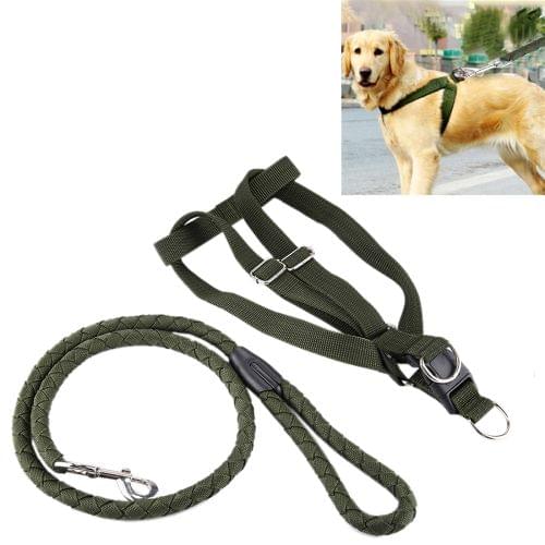 Green Army Pets Harness Training Lead Leash Traction Dog Safety Chain Rope, Rope Diameter: 1.5cm, Back Bandwidth: 2.5cm, Rope Length: 1.0m