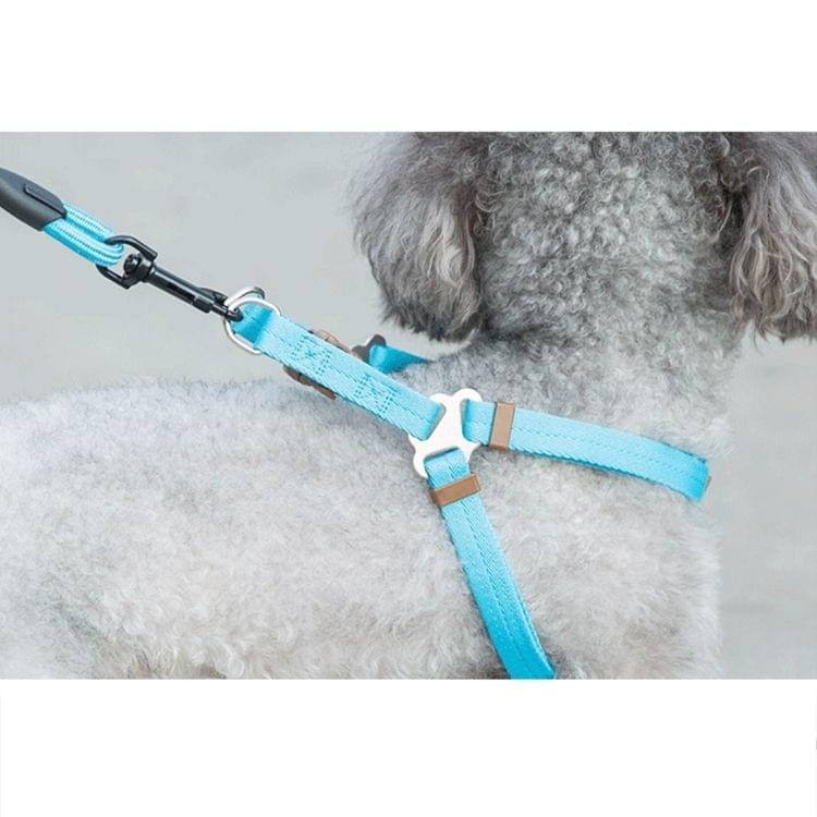 Pet Dog Collar + Harness + Leash Three Sets, L, Harness Chest Size: 57-90cm, Collar Neck Size: 40-64cm, Pet Weight: 35kg Below (Blue)
