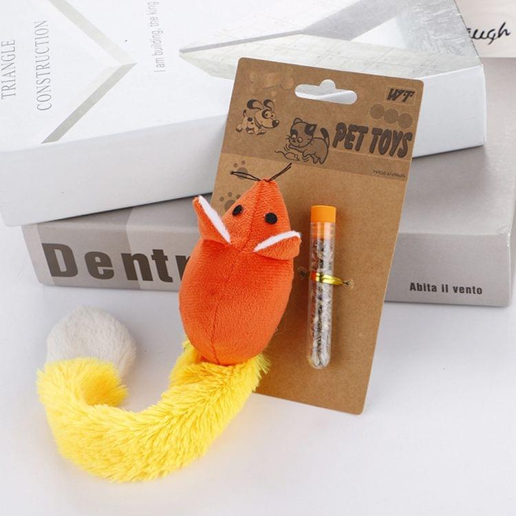 Animal Toy Pet Plush Chew Toy with Catnip Cat Clean Teeth Training Tool(Orange)