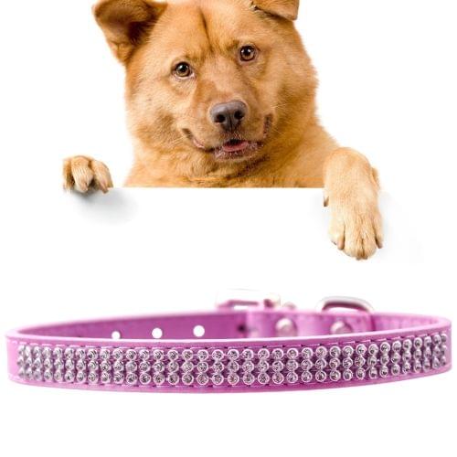 PU Diamond Studded Pet Collar Dog Collar Pet Products, Size: M, 2 * 42cm(Pink)