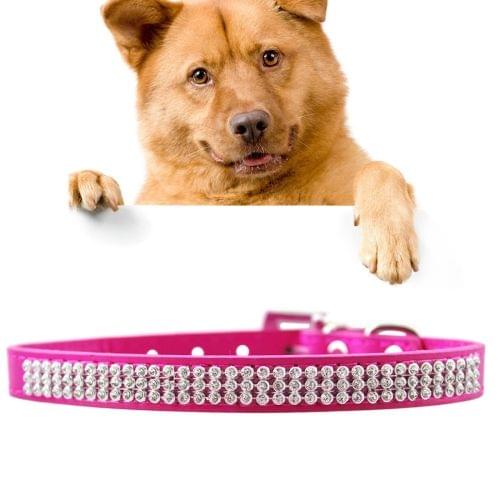PU Diamond Studded Pet Collar Dog Collar Pet Products, Size: M, 2 * 42cm(Magenta)