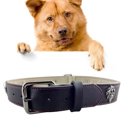 Leather Red Silk Suture with Alloy Skull Designs Pet Dog Collar Pet Products Big Dog Collar, Size: L, 3.5 * 51cm(Black)