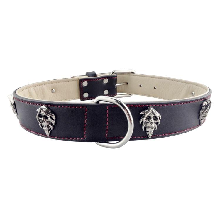 Leather Red Silk Suture with Alloy Skull Designs Pet Dog Collar Pet Products Big Dog Collar, Size: L, 3.5 * 51cm(Black)