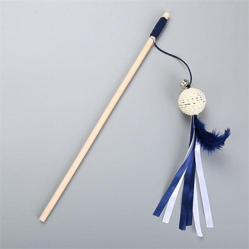 2 PCS CT264 Pet Cat Toy Feather Dog Toy Cat Tease Wooden Stick Toy(Round Ball)