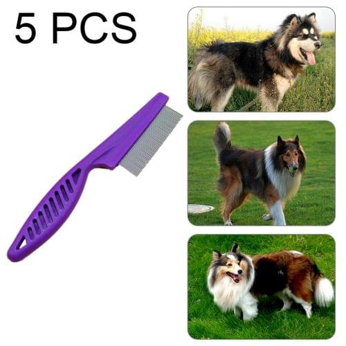 5 PCS Pet Cats Dogs Supplies Combs Fine Toothed Stainless Steel Needle Fleas Removal Combs, Length: 18.5cm (Purple)