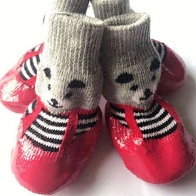 2 Pairs Cotton Rubber Pet Dog Socks Waterproof Non-slip Dog Rain Snow Boots Socks Footwear, Size:M(Black)
