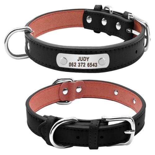 PU Leather Dog Collar Durable Padded Personalized Pet ID Collars for Small Medium Large Dogs Cat, Size:M(Black)