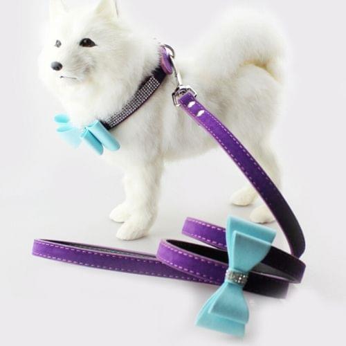 Flocking Diamond Studded Bowknot Pet Collar Dog Collar Pet Products, Size: L, 2.5 * 51cm(Purple)