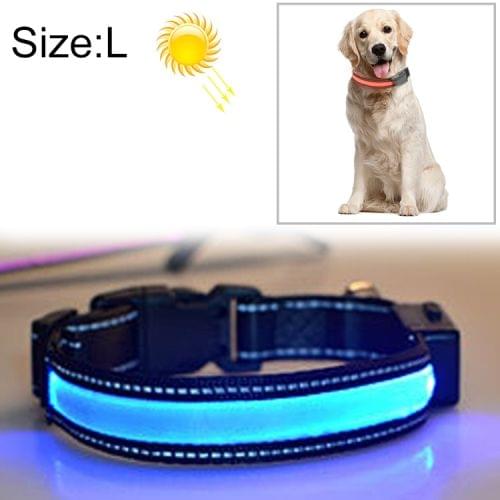 Medium and Large Dog Pet Solar + USB Charging LED Light Collar, Neck Circumference Size: L, 50-60cm(Blue)