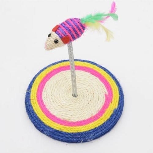 Colorful Pet Cat Playing Toys Sisal Spring Seat Cat Scratch Board With Mouse, Board Diameter: 19cm
