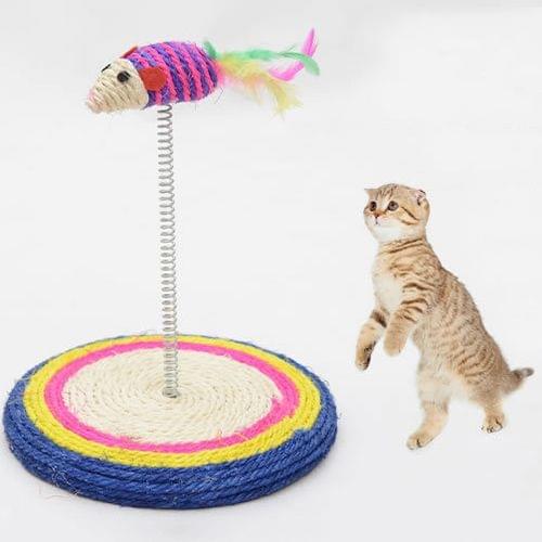 Colorful Pet Cat Playing Toys Sisal Spring Seat Cat Scratch Board With Mouse, Board Diameter: 19cm