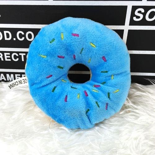 13cm Pet Dog Puppy Cat  Donut Tugging Chew Squeaker Quack Sound Play Toys(Blue)