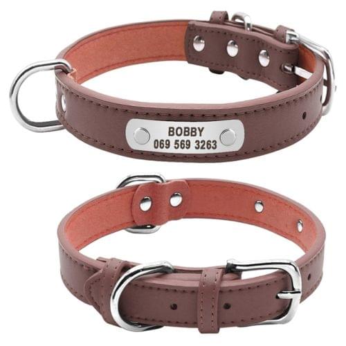 PU Leather Dog Collar Durable Padded Personalized Pet ID Collars for Small Medium Large Dogs Cat, Size:M(Brown)